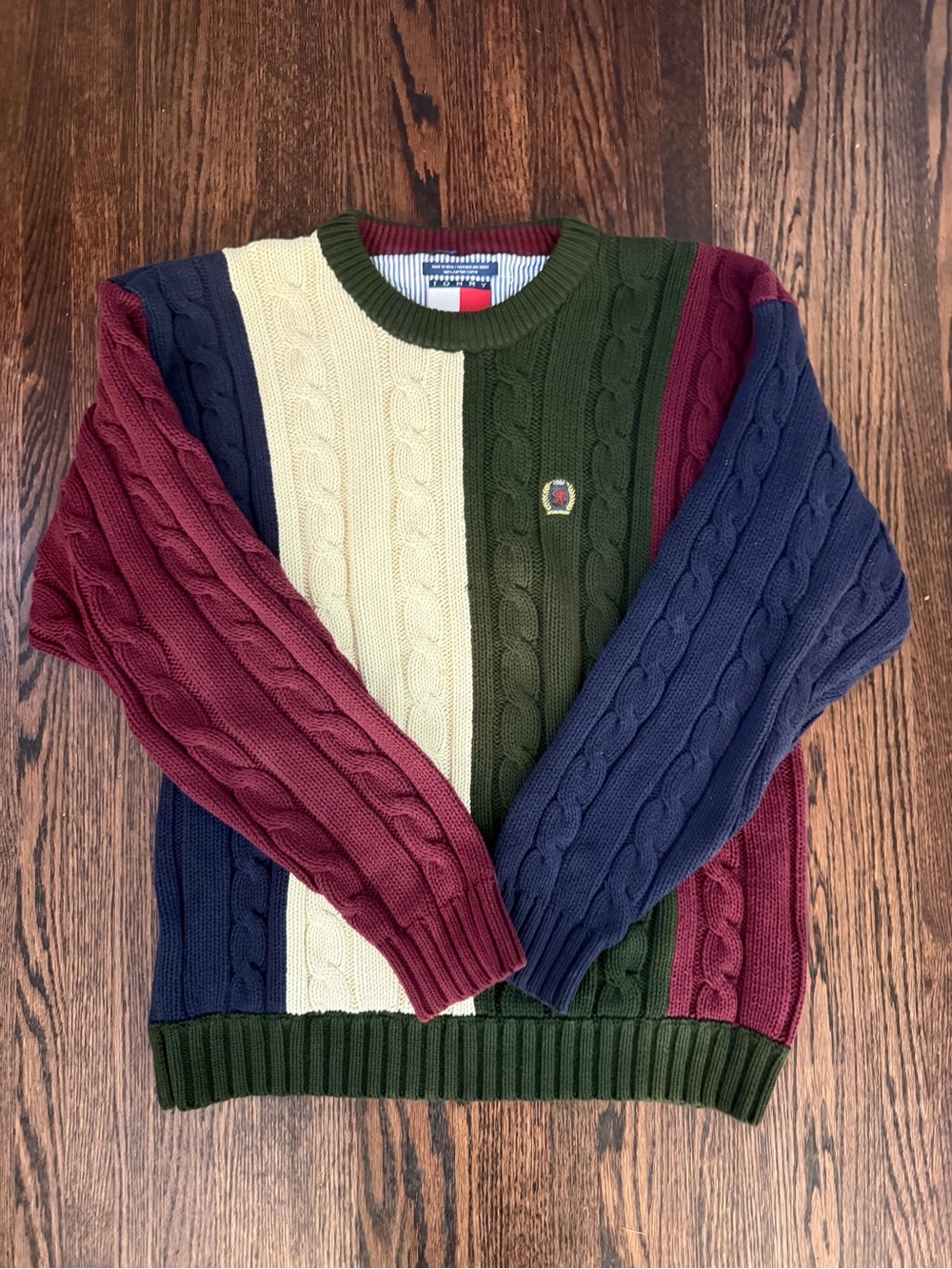 Tommy Hilfiger Multicolor Cable Knit Crewneck - Green, Cream, Navy, Burgundy